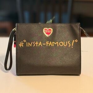 Betsey Johnson #INStA-FAMOUS Black & Pink Makeup Cosmetic Bag 10x8